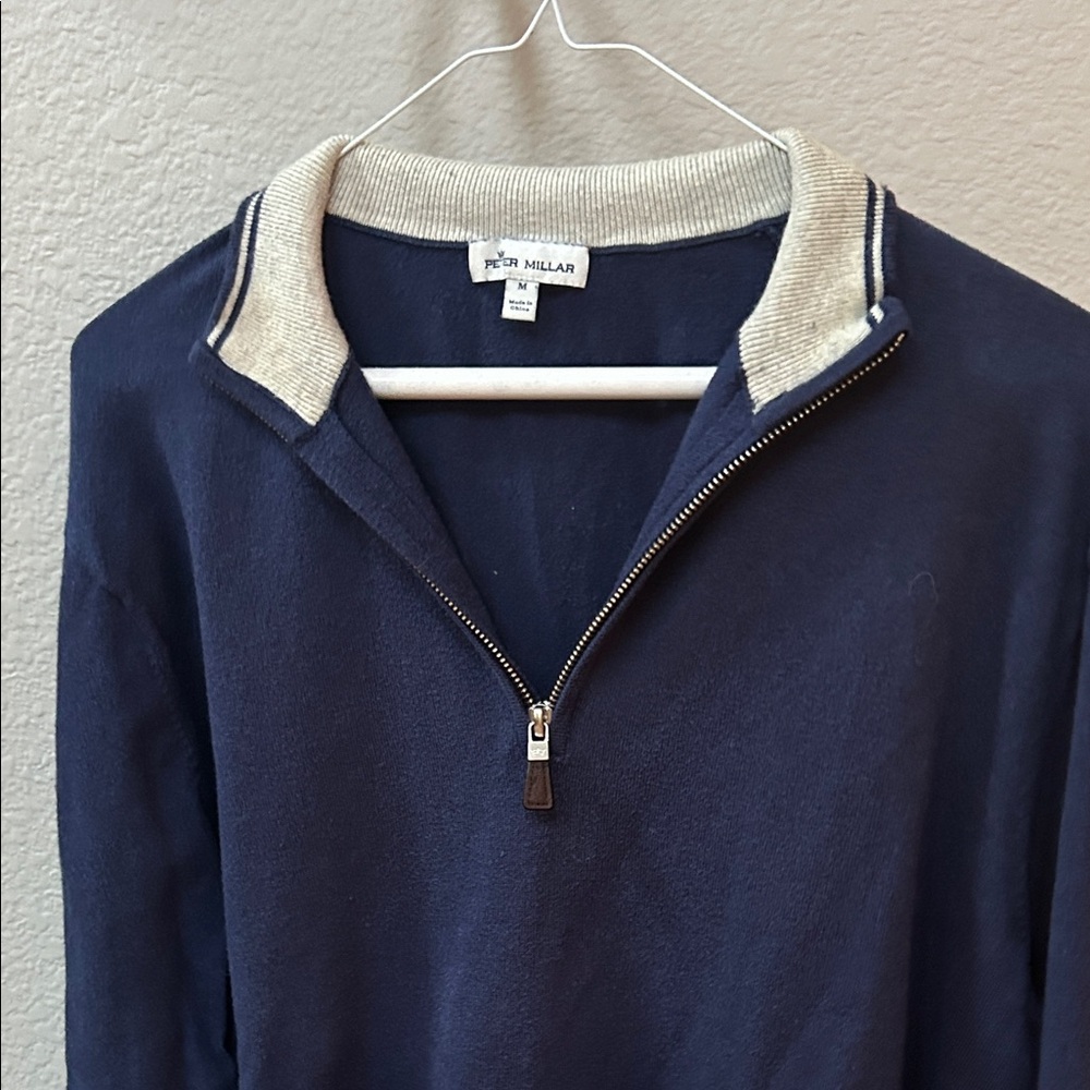 Peter Millar Navy and Cream Zip-Up Sweater